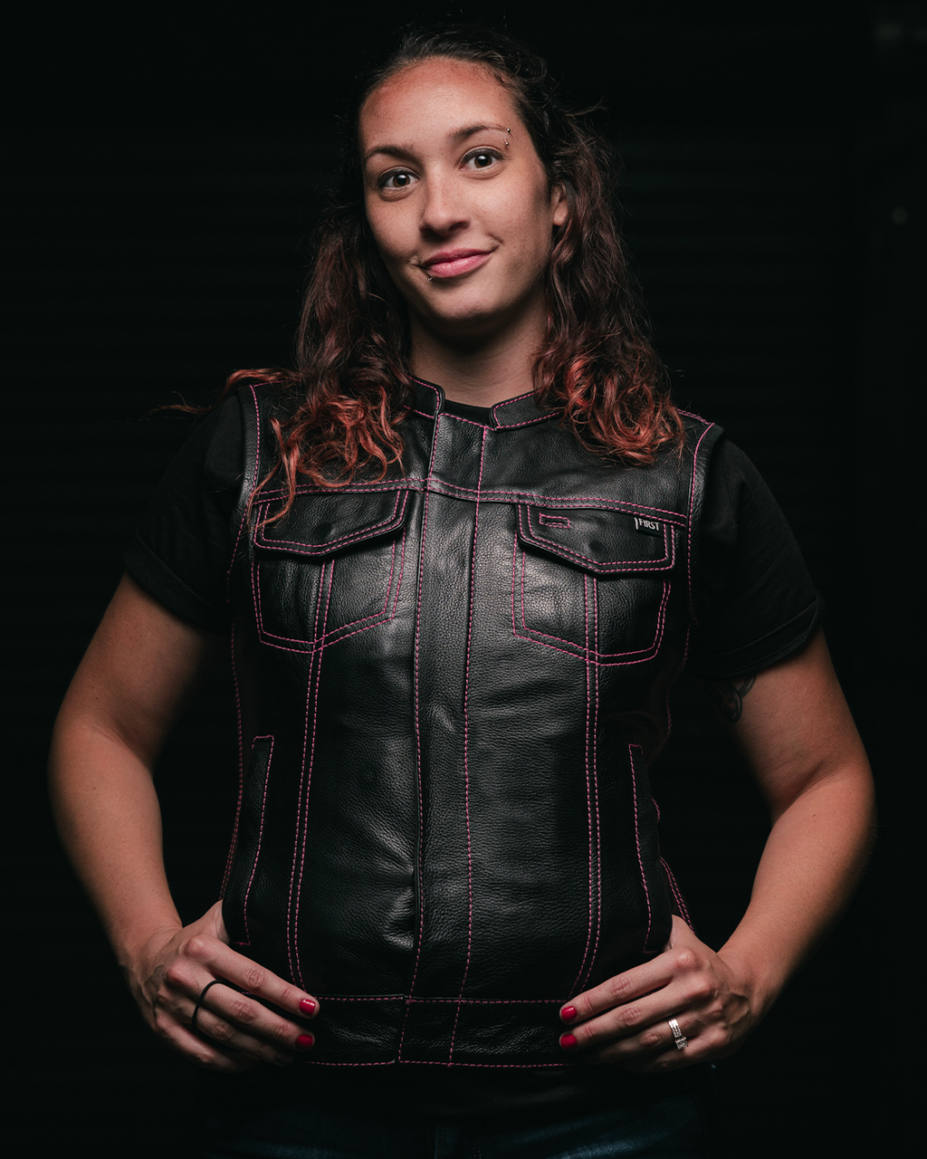 Jessica Women's  Motorcycle Leather Vest - Pink - Limited Edition