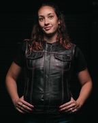 Jessica Women's  Motorcycle Leather Vest - Pink - Limited Edition