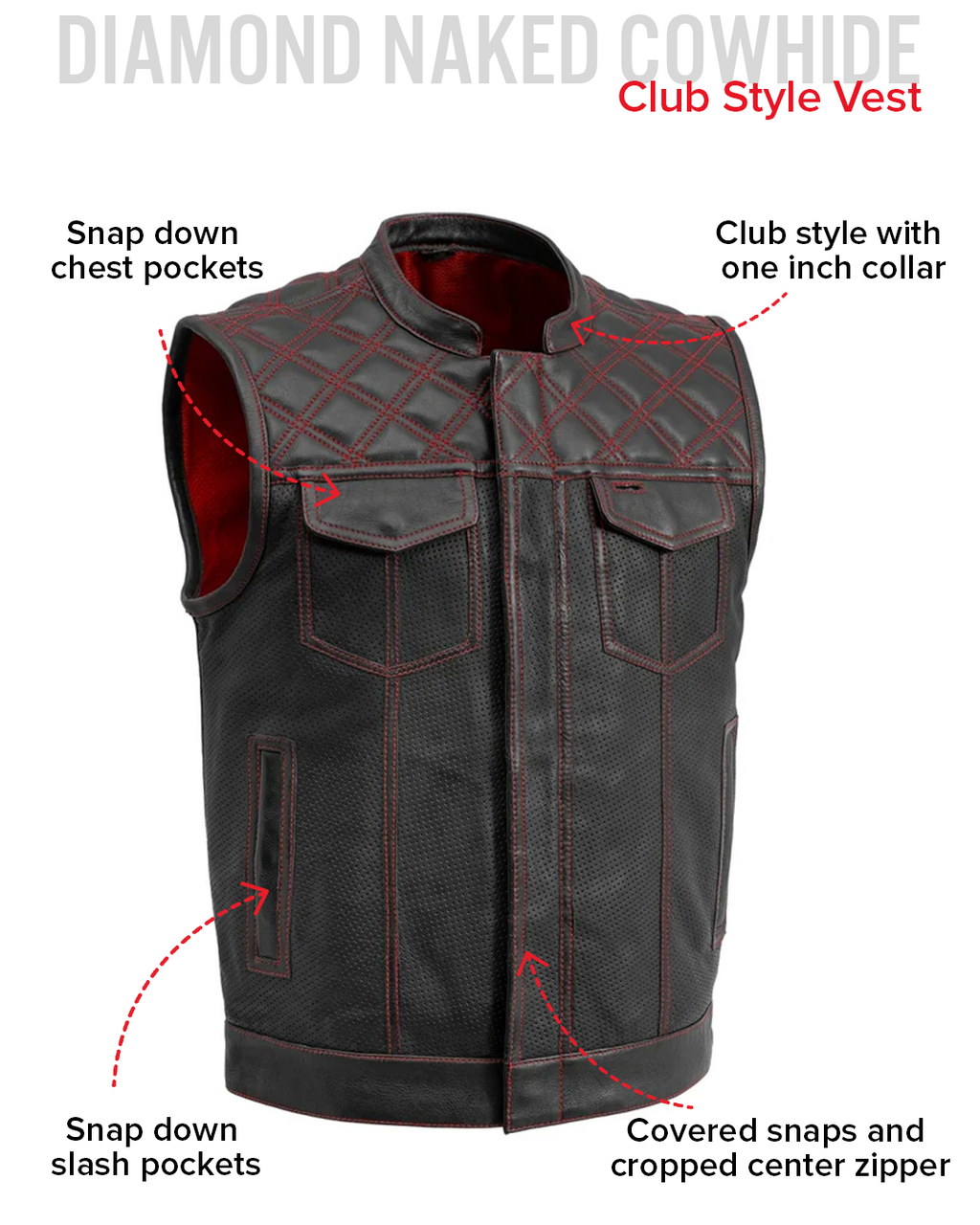 Downside Perforated Men's Motorcycle Leather Vest