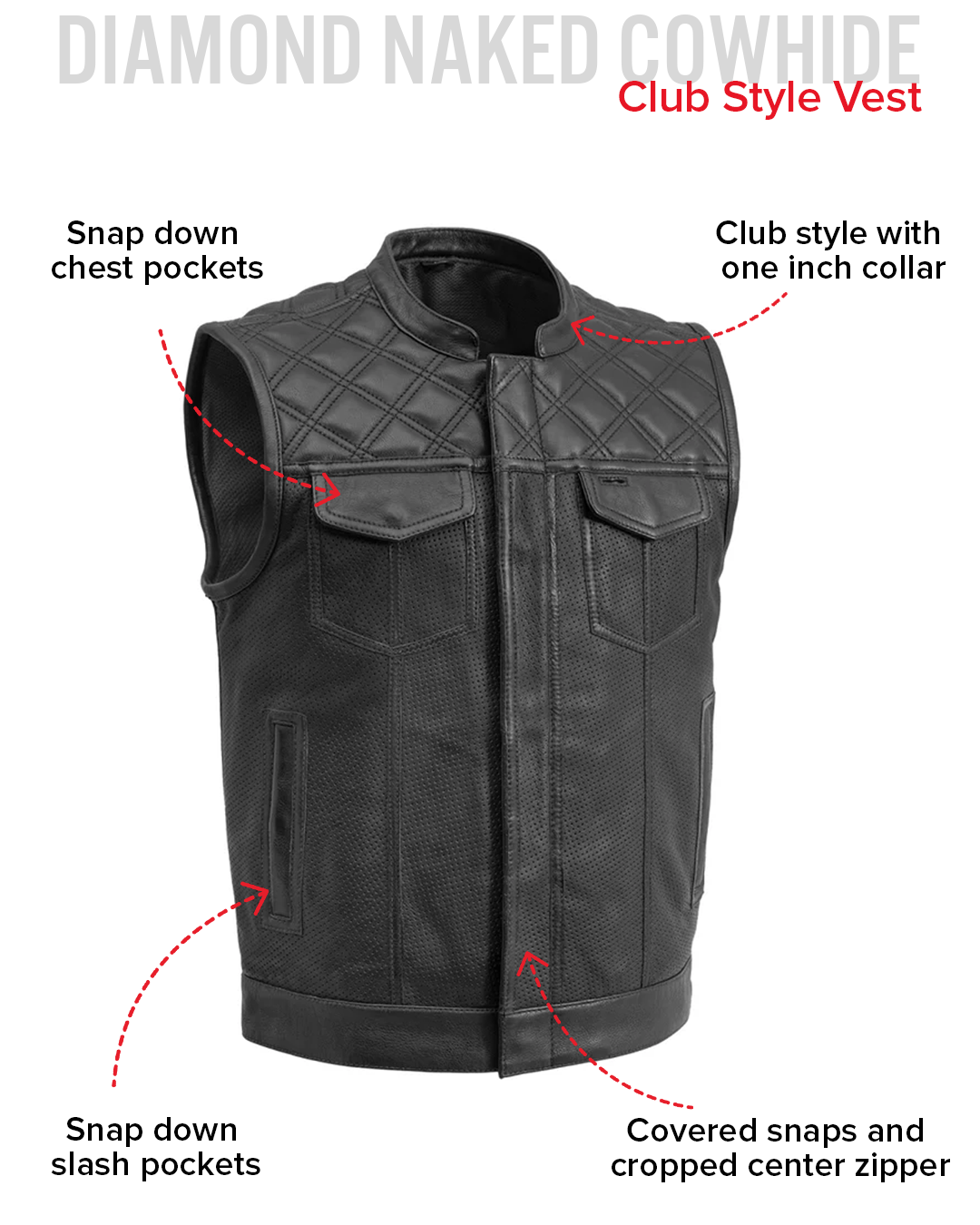 Downside Perforated Men's Motorcycle Leather Vest