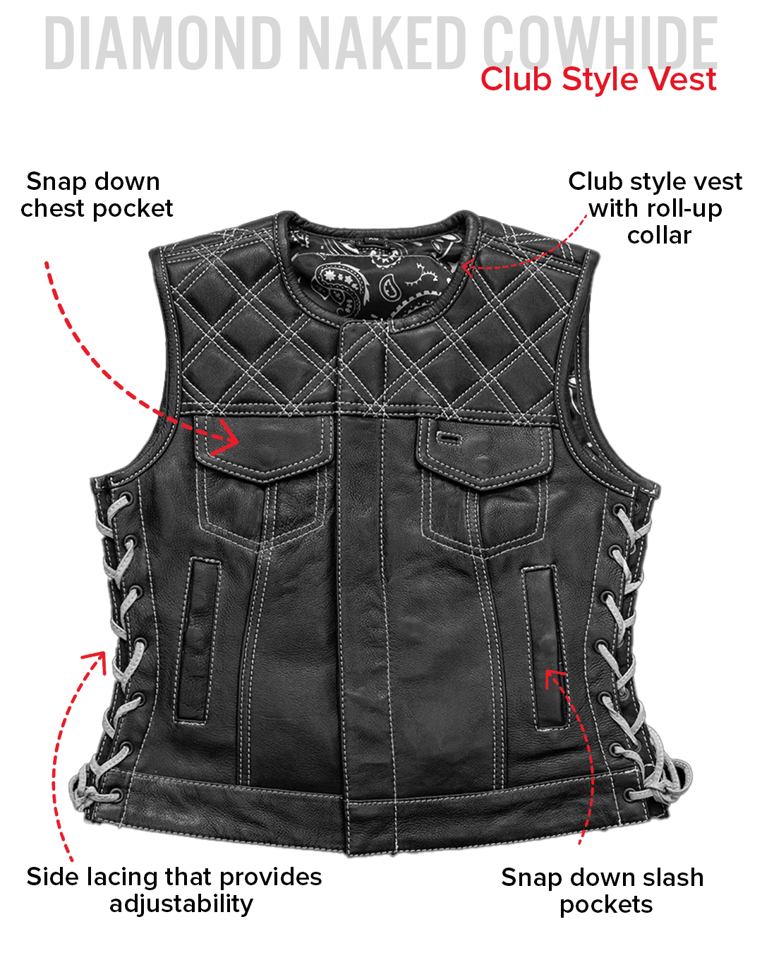 Bonnie - Women's Motorcycle Leather Vest - Diamond Quilt