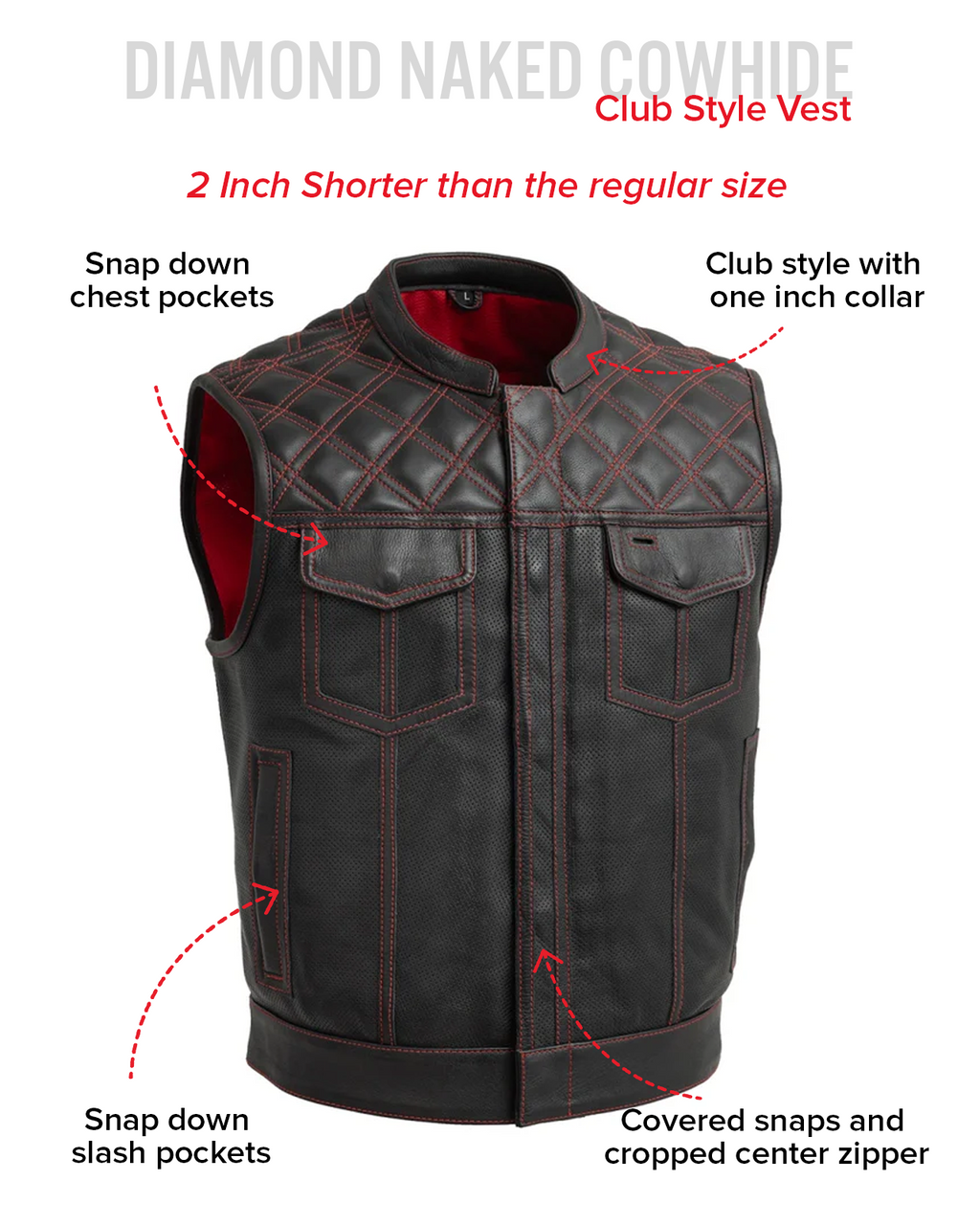 Upside Perforated Men's Club Style Leather Vest