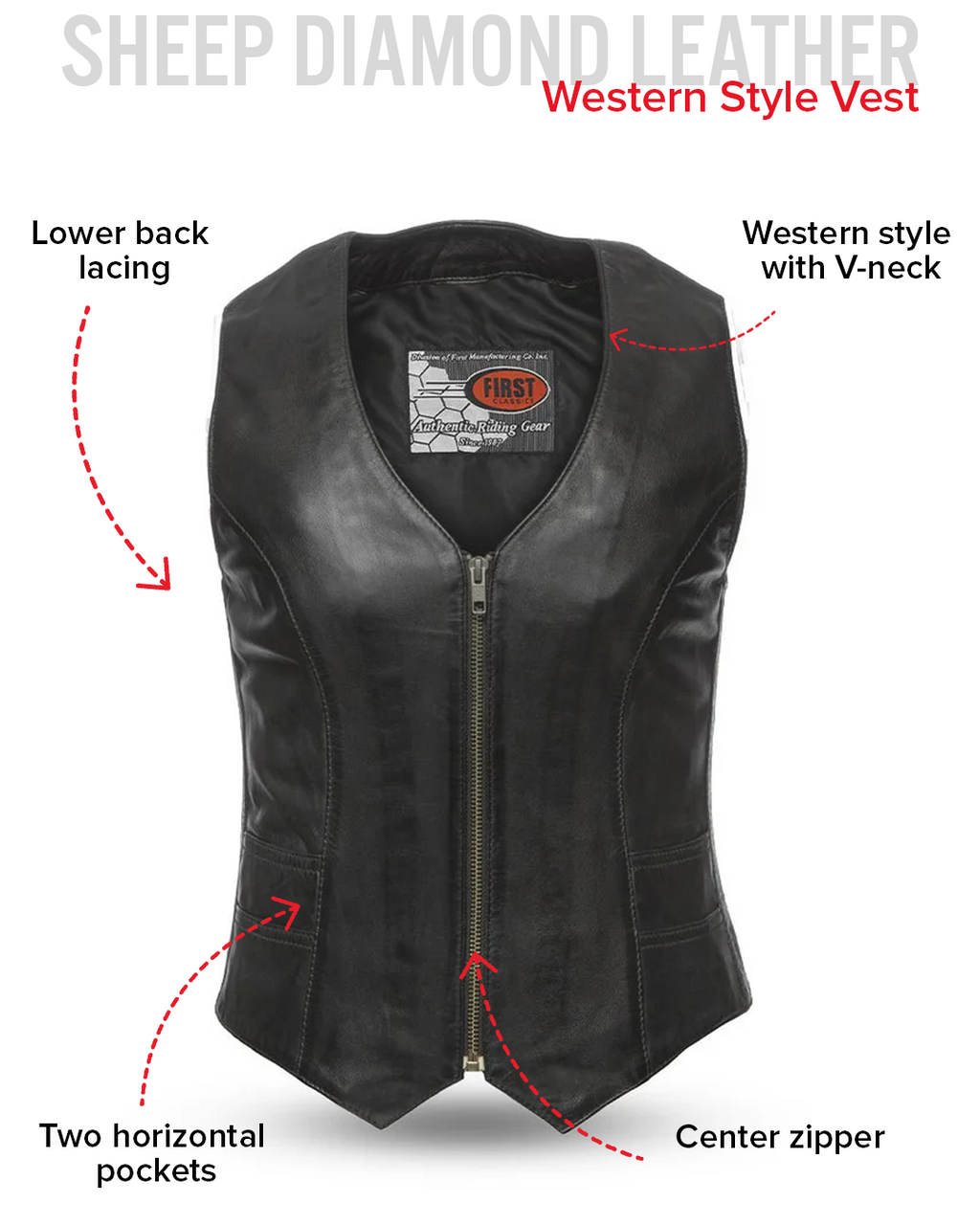Savannah Women's Western Style Motorcycle Leather Vest