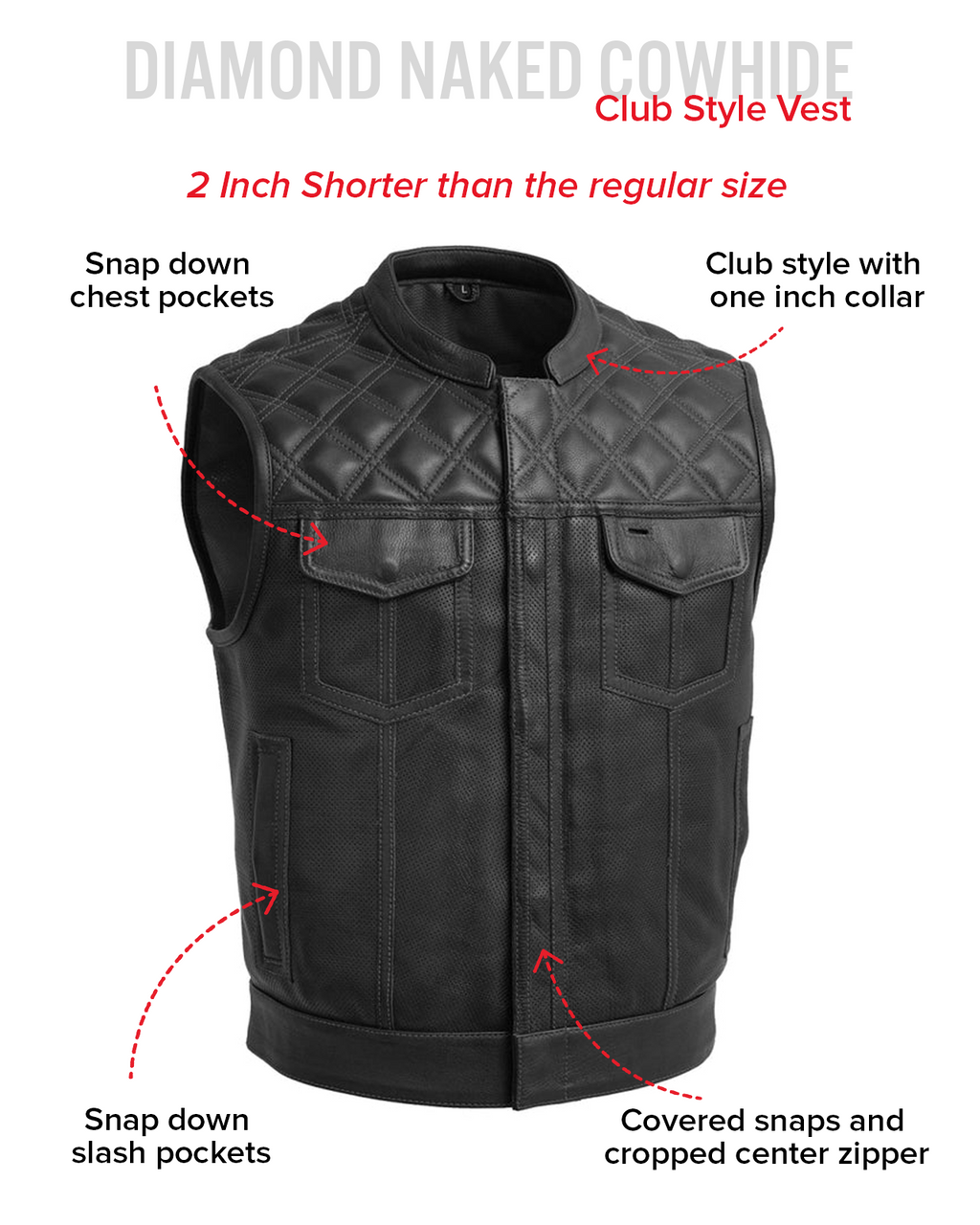 Upside Perforated Men's Club Style Leather Vest