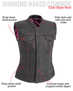 Jessica Women's  Motorcycle Leather Vest - Pink - Limited Edition