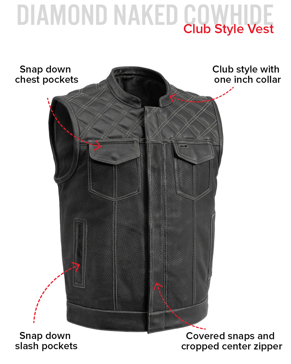 Downside Perforated Men's Motorcycle Leather Vest
