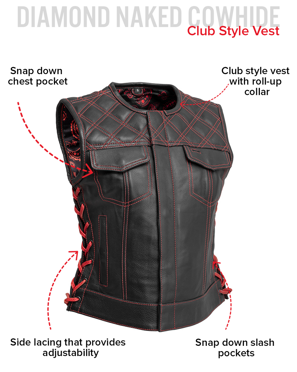 Bonnie - Women's Motorcycle Leather Vest - Diamond Quilt