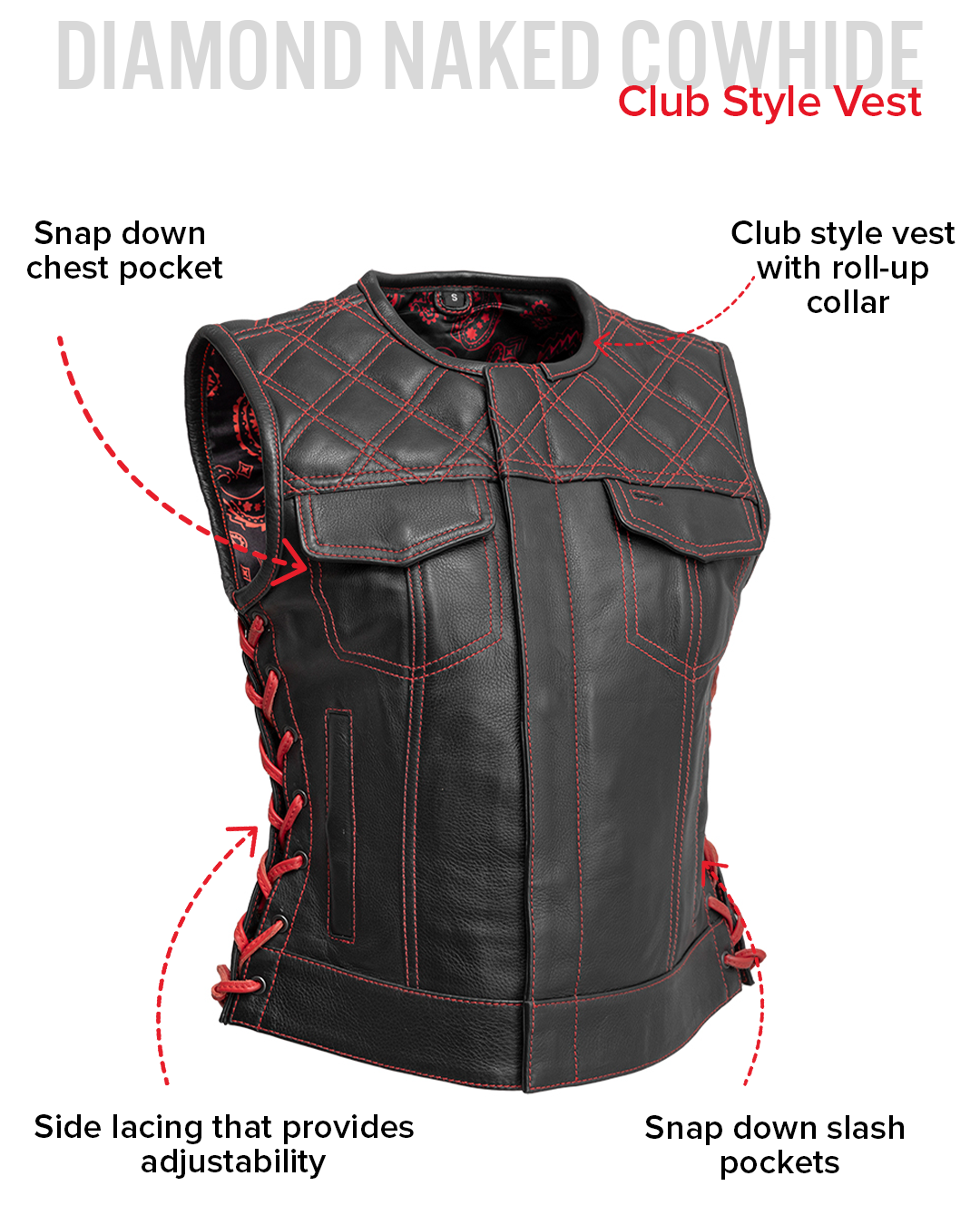 Bonnie - Women's Motorcycle Leather Vest - Diamond Quilt