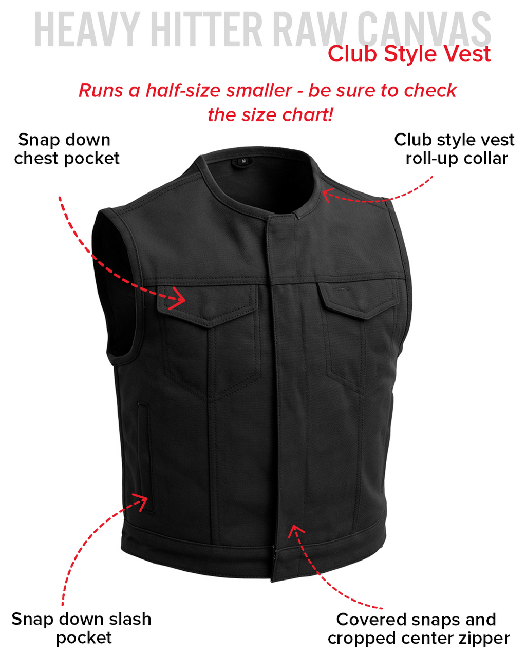 Lowside Black Men's Motorcycle Canvas Vest