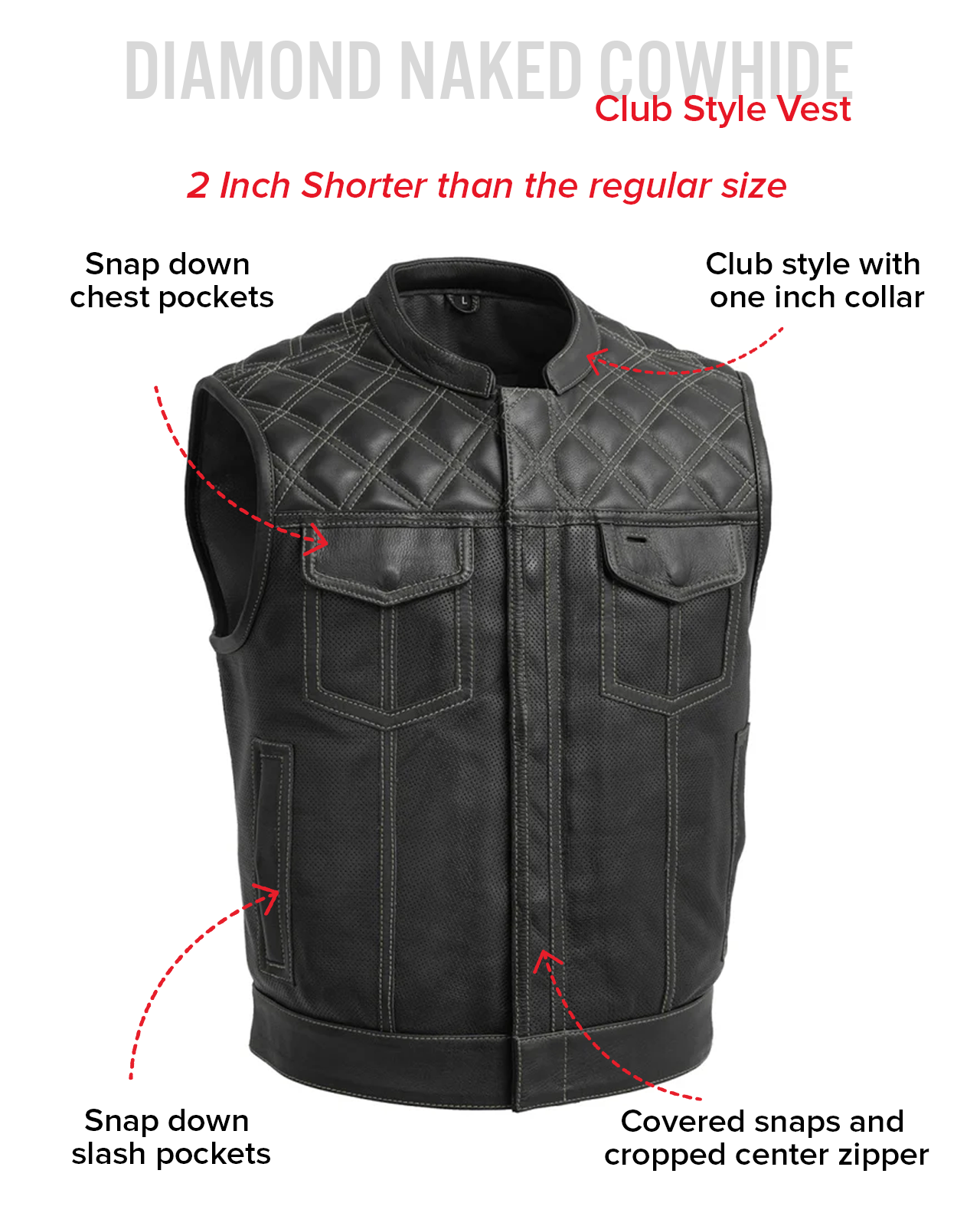 Upside Perforated Men's Club Style Leather Vest