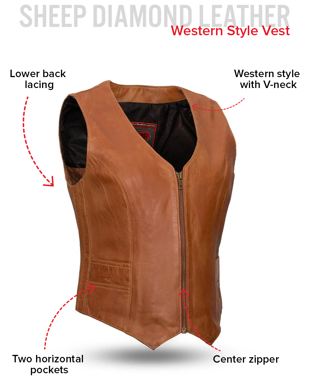 Savannah Women's Western Style Motorcycle Leather Vest