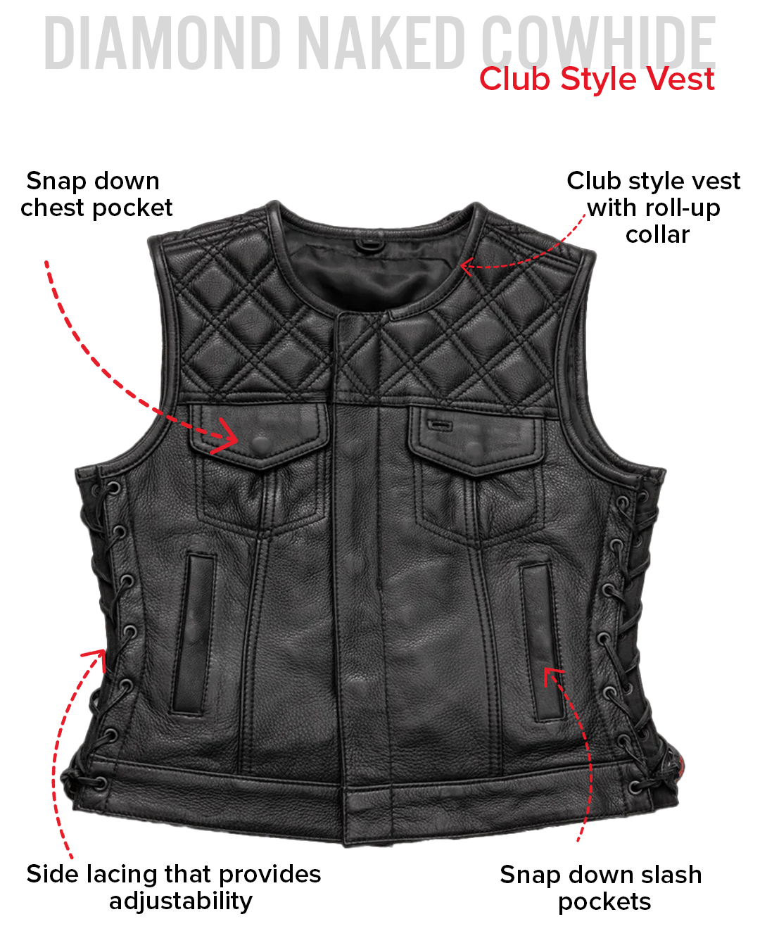 Bonnie - Women's Motorcycle Leather Vest - Diamond Quilt