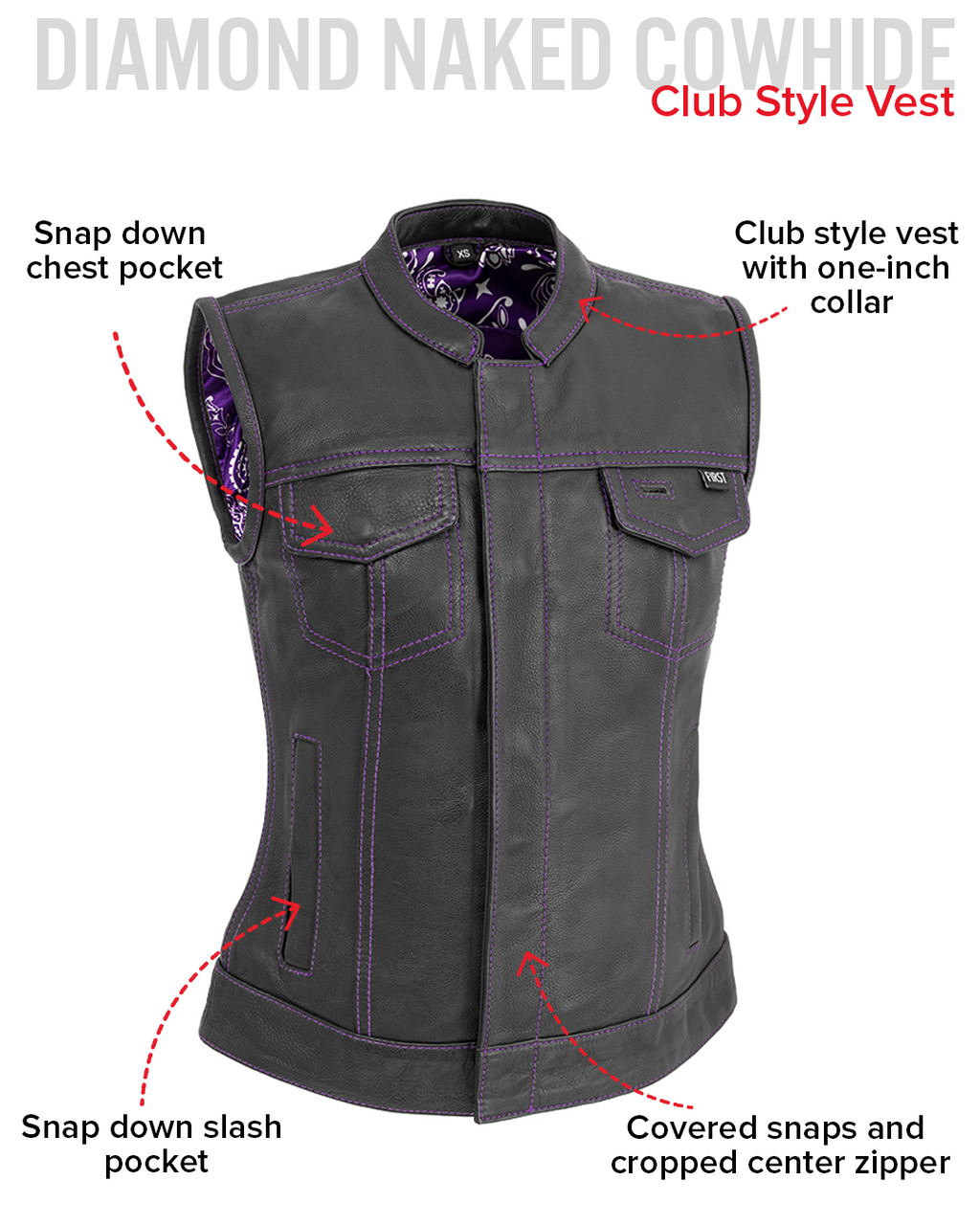 Jessica Women's Motorcycle Leather Vest - Purple - Limited Edition