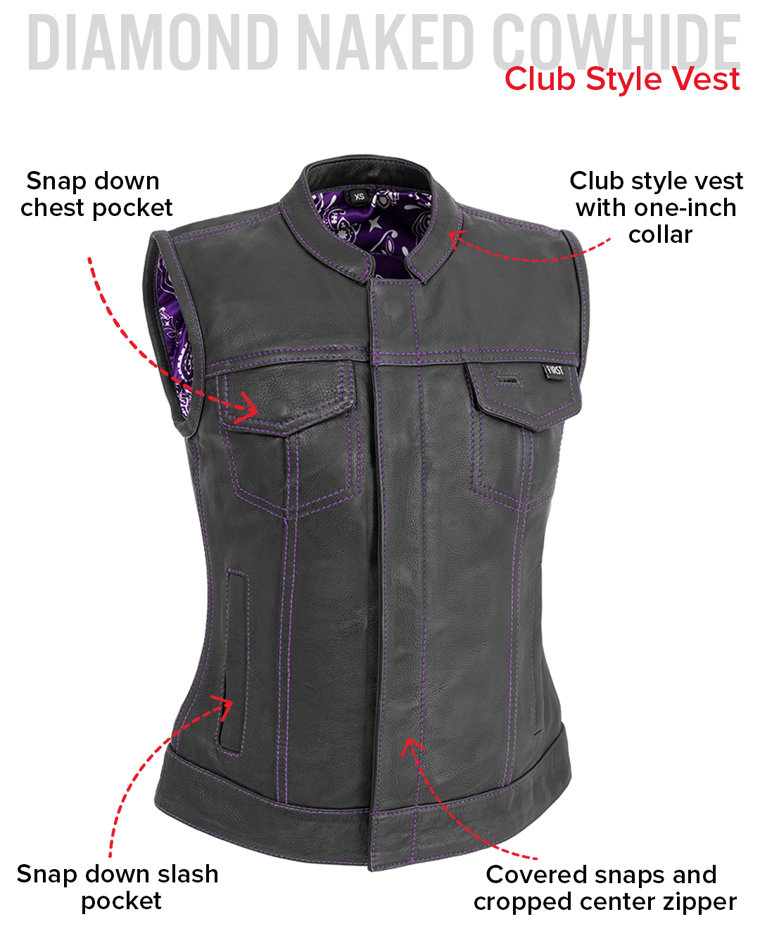Jessica Women's Motorcycle Leather Vest - Purple - Limited Edition