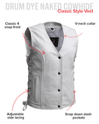 Beryl - Women's Motorcycle Leather Vest - White