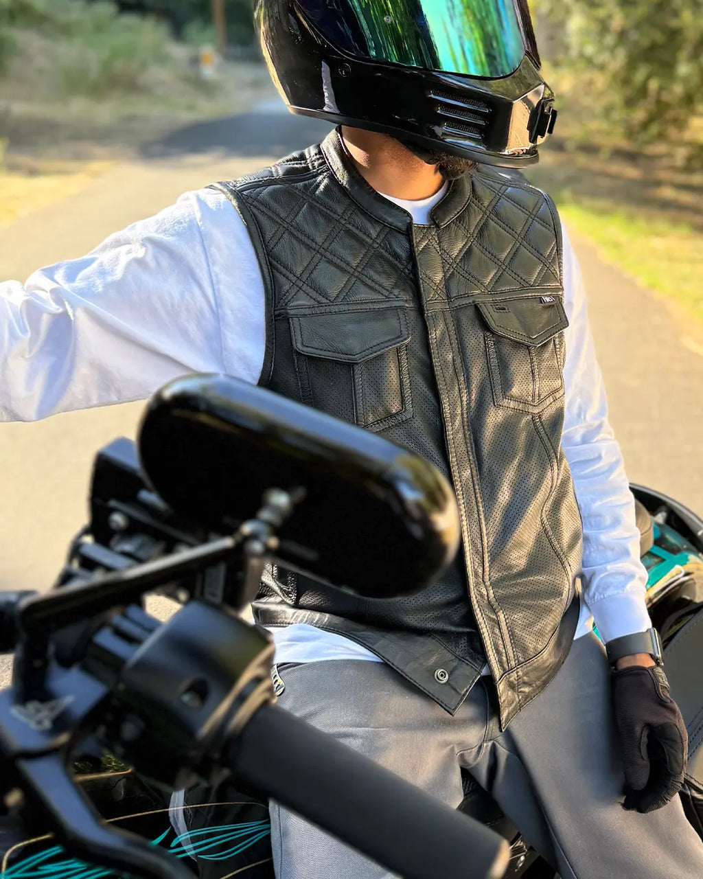 Downside Perforated Men's Motorcycle Leather Vest