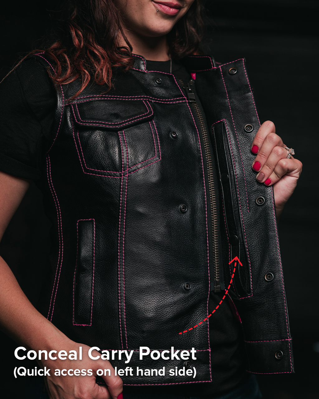 Jessica Women's  Motorcycle Leather Vest - Pink - Limited Edition