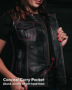 Jessica Women's  Motorcycle Leather Vest - Pink - Limited Edition