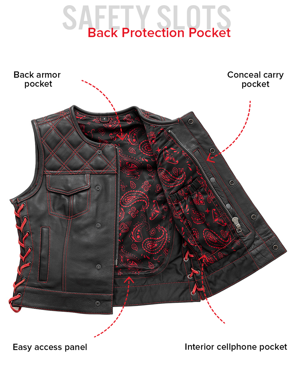 Bonnie - Women's Motorcycle Leather Vest - Diamond Quilt