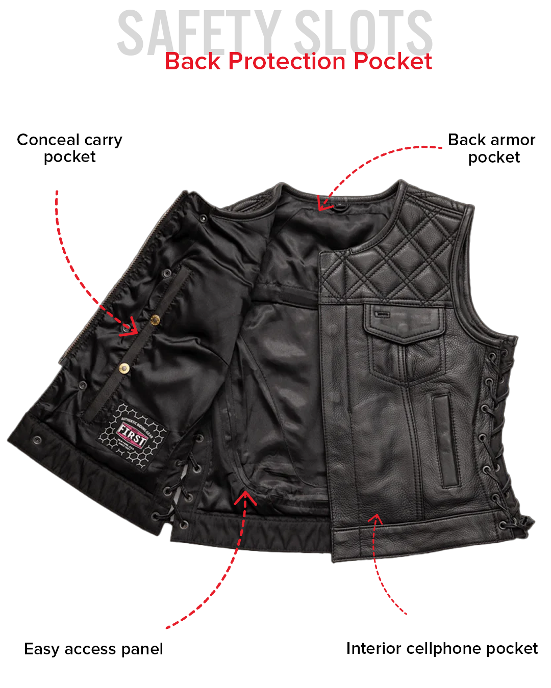 Bonnie - Women's Motorcycle Leather Vest - Diamond Quilt
