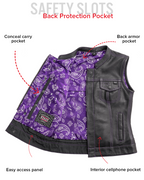 Jessica Women's Motorcycle Leather Vest - Purple - Limited Edition