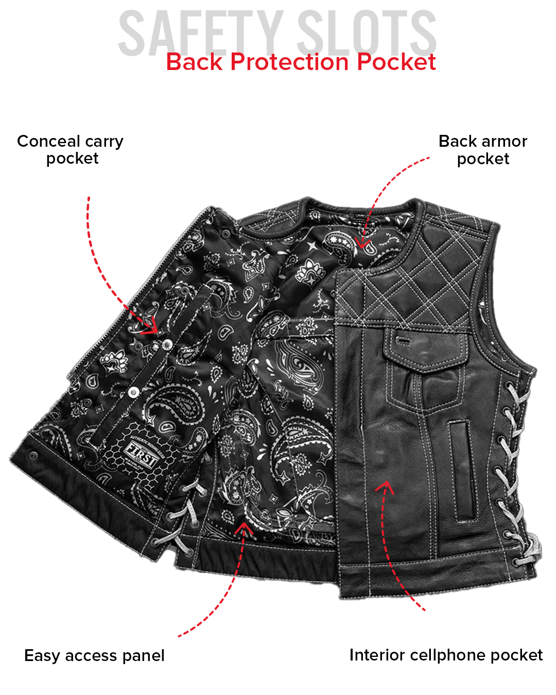 Bonnie - Women's Motorcycle Leather Vest - Diamond Quilt