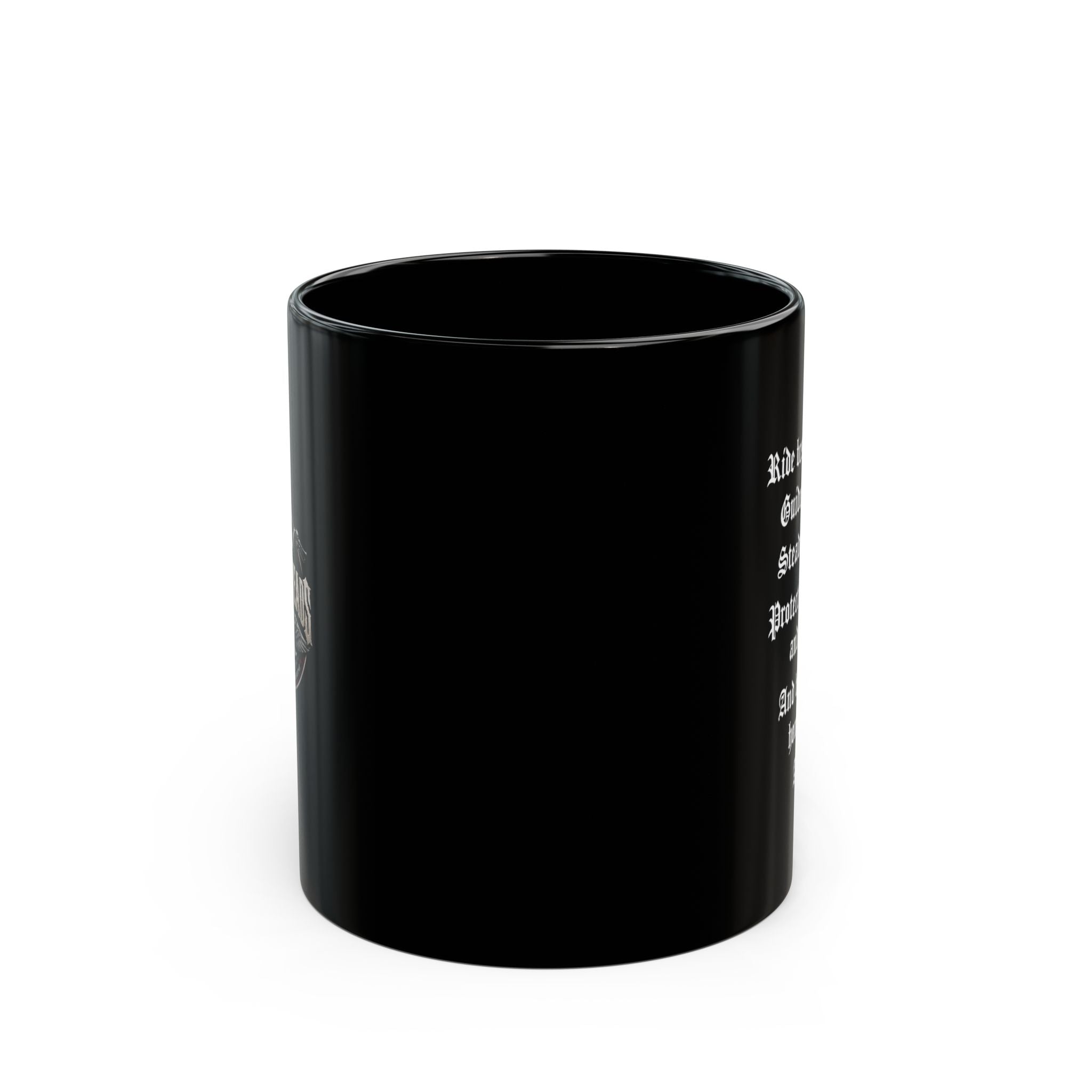 BikerThreads HQ Logo Biker Prayer Black Coffee Mug — 11oz & 15oz Motorcycle Logo Gift