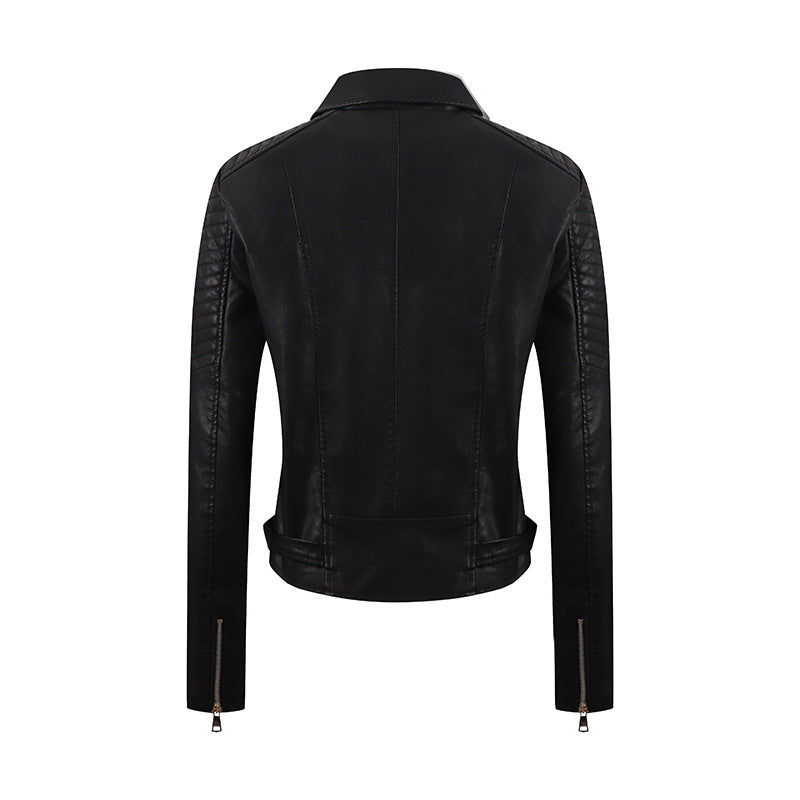 Short Oblique Pull Slim Motorcycle Jacket