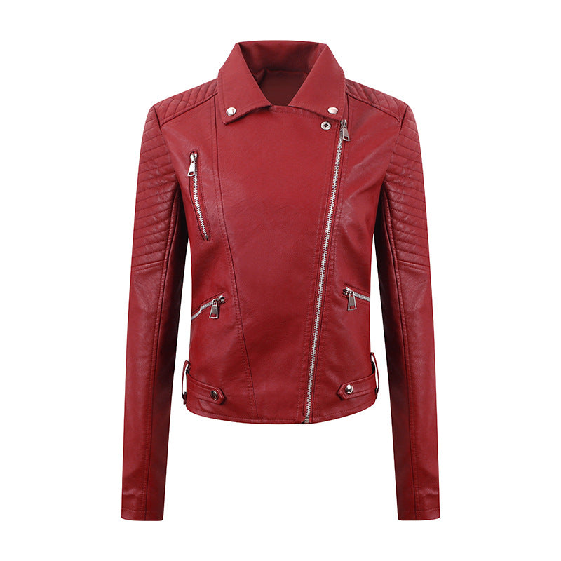 Short Oblique Pull Slim Motorcycle Jacket