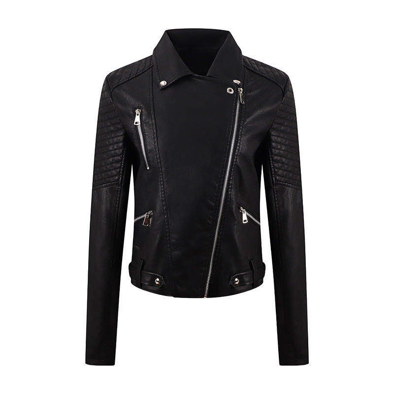Short Oblique Pull Slim Motorcycle Jacket