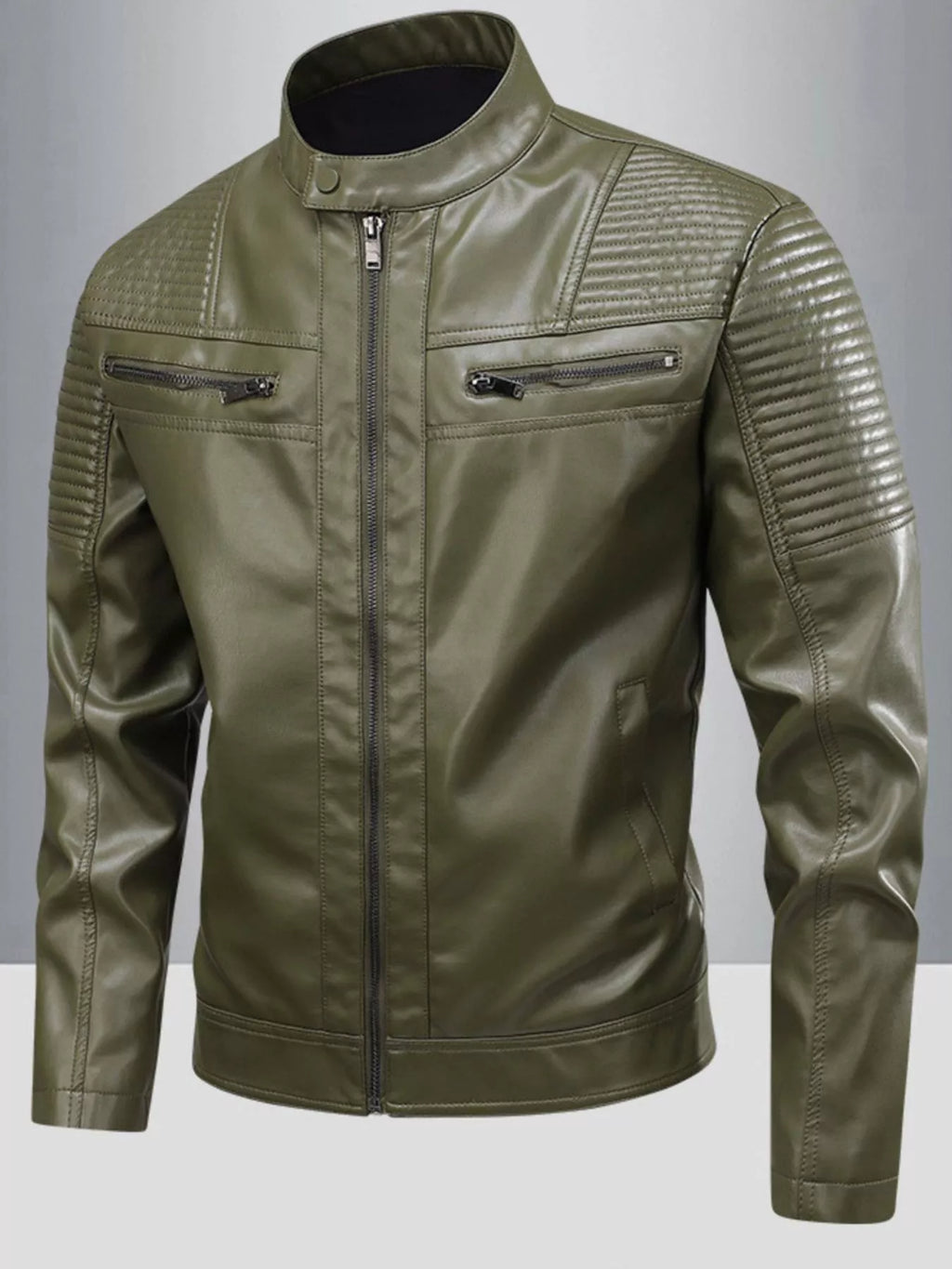 Zip Up Leather Motorcycle Jacket