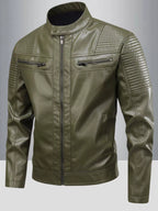 Zip Up Leather Motorcycle Jacket