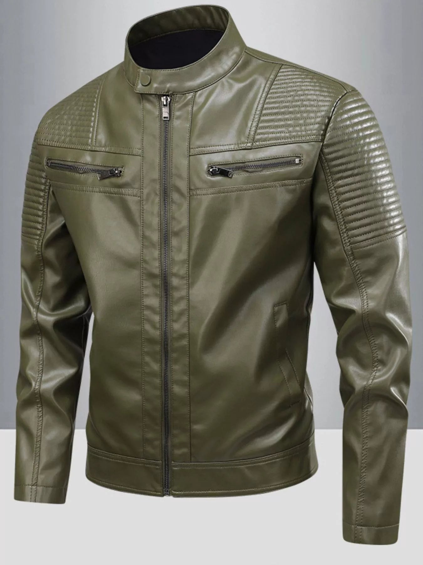 Zip Up Leather Motorcycle Jacket