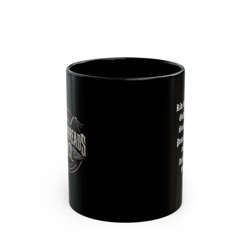 BikerThreads HQ Logo Biker Prayer Black Coffee Mug — 11oz & 15oz Motorcycle Logo Gift