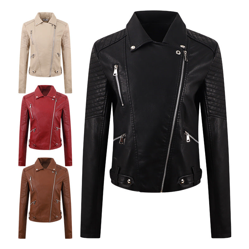 Short Oblique Pull Slim Motorcycle Jacket