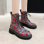 Floral Martin Boots for Women - Warm Winter Motorcycle Boots