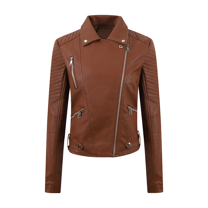 Short Oblique Pull Slim Motorcycle Jacket