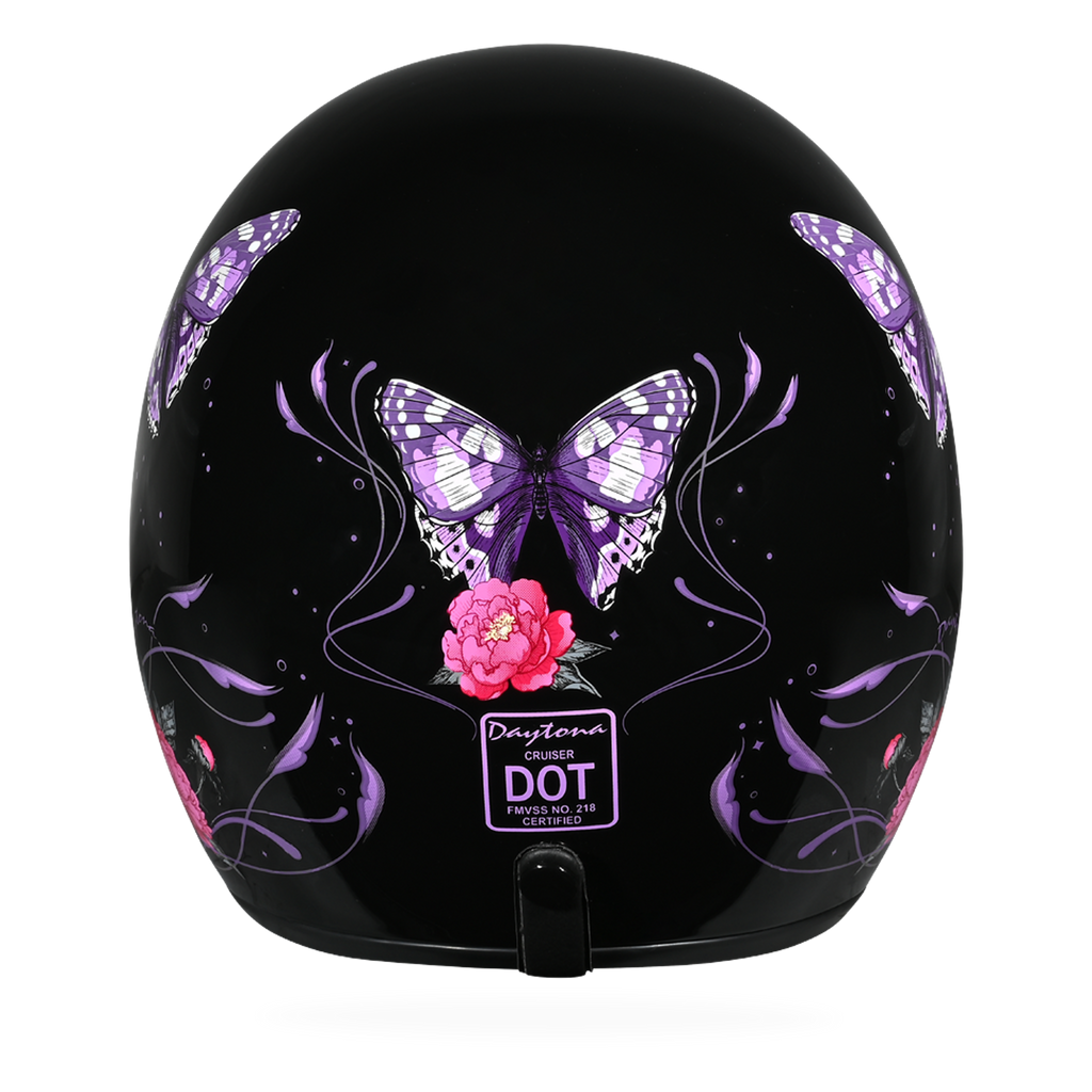DOT Approved Daytona Cruiser Open Face Motorcycle Helmet - Men, Women & Youth - With Visor & Graphics - W/ Butterfly