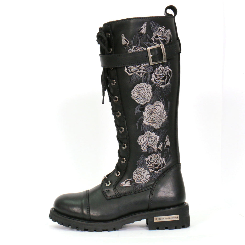 Ladies Wild Rose Black Knee-High Boots - BTL1007