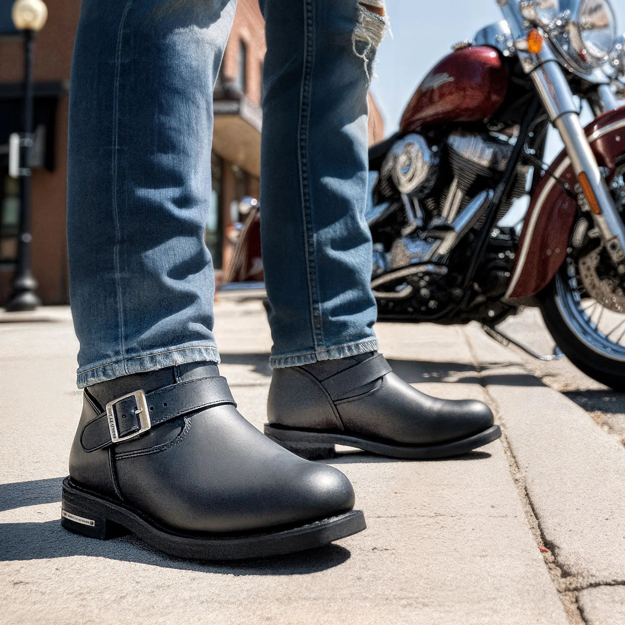 Hot Leathers Men's Black 11-inch Round Toe Engineer Leather Boots BTM1002