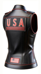 USA Patriotic Print Leather Vest for Women