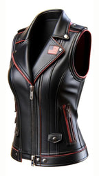 USA Patriotic Print Leather Vest for Women