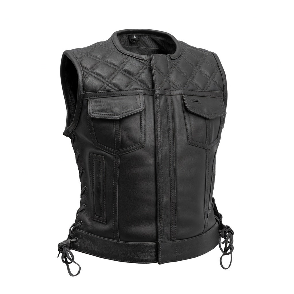 Bonnie - Women's Motorcycle Leather Vest - Diamond Quilt