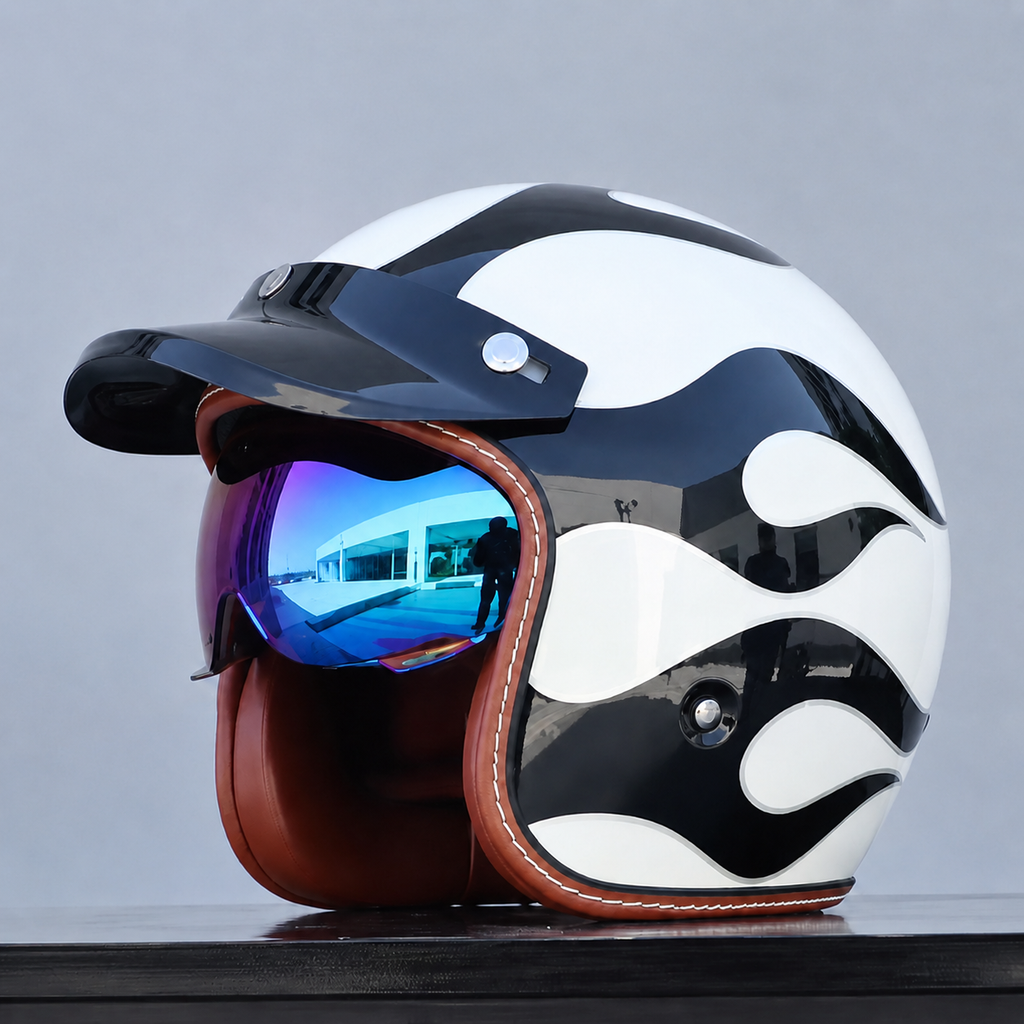 The Street King Vintage Open Face Motorcycle Helmet