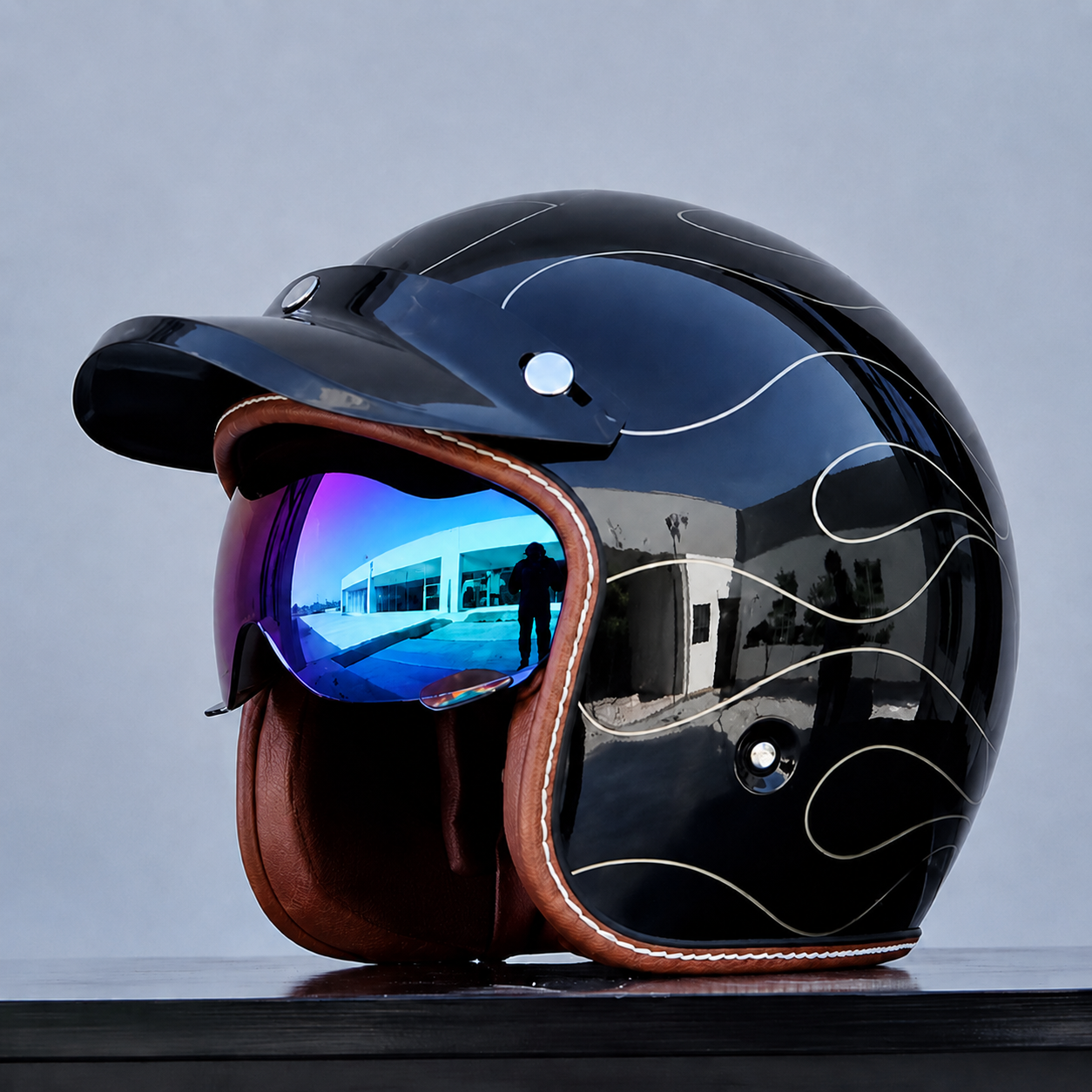 The Street King Vintage Open Face Motorcycle Helmet