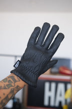 Embossed Black Cowhide Flame Gloves