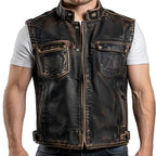 Enzo Men Vintage Brown Leather Vest