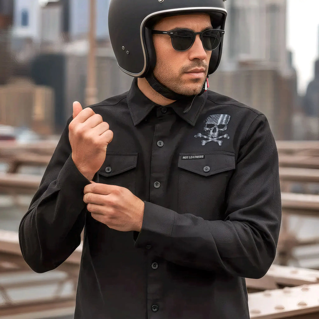 Hot Leathers Men's 'Black Flag' Black Cotton Flannel Shirt - Button Front - Riding/Casual/ Work Wear - FLM2113