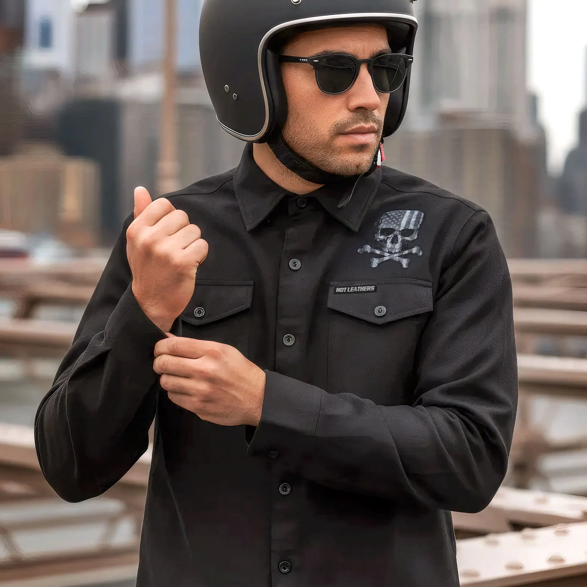 Hot Leathers Men's 'Black Flag' Black Cotton Flannel Shirt - Button Front - Riding/Casual/ Work Wear - FLM2113