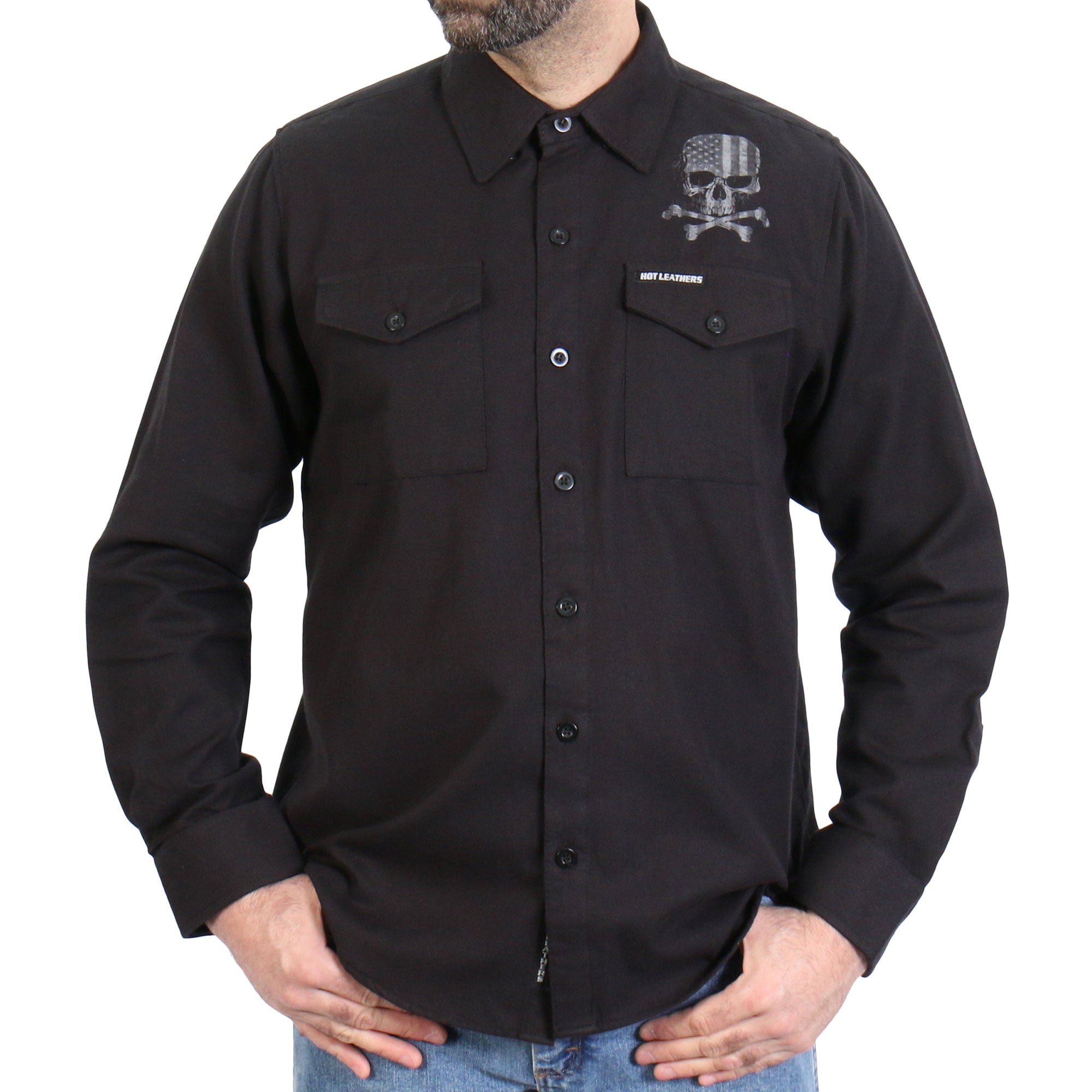 Hot Leathers Men's 'Black Flag' Black Cotton Flannel Shirt - Button Front - Riding/Casual/ Work Wear - FLM2113